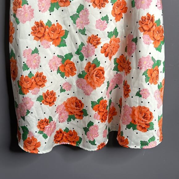 Zara Pink and Orange Floral Puff Sleeve Dress Sweetheart Neckline Size Large - Picture 3 of 8